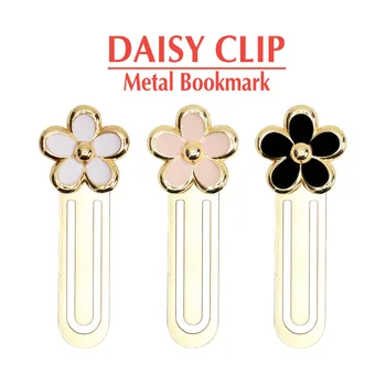 

Cute Daisy Clip Metal Bookmarks Gold Plated Drop Oil Pink White Black Flower bookzzicard Korean Bookmark Stationery Wholesale