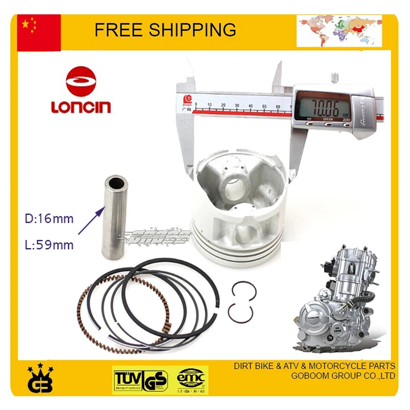 LONCIN 250CC motor refrigerado por agua CB250 cilindro assy cilindro bloque montaje 70mm cilindro pistón anillo pin conjunto completo