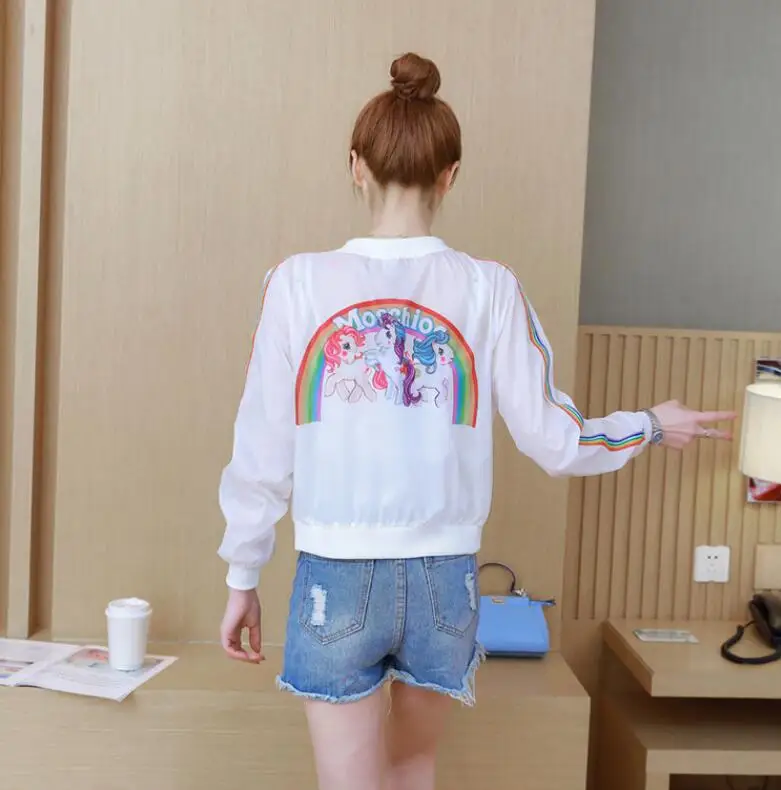 

2019 new women's short section sun protection unicorn print rainbow long sleeve thin jacket