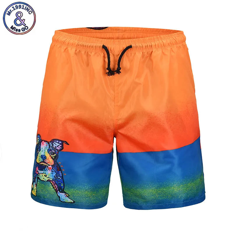 Mr.1991INC Summer Male Dog Printed Beach Shorts Mens Casual Board Short