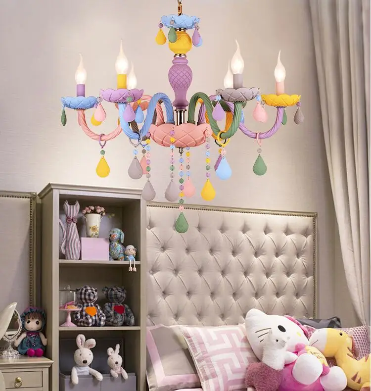 Цвет Макарон подвесной светильник белый принцесса девочка детская комната спальня столовая хрустальный светильник E14