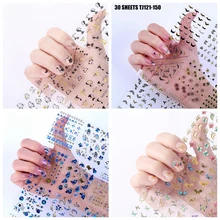 30 листов/Лот, смешанные различные 3D бабочки, цветы, Черный кот, CC Логотип, пистолет, узор, клей, дизайн ногтей, наклейки, украшения, маникюр, сделай сам