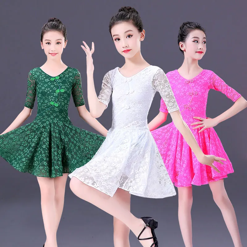 

Girls Lace Latin Dance Dress Kids Teenager Competition Standard Latin Dress Children Ballroom Dance Dresses