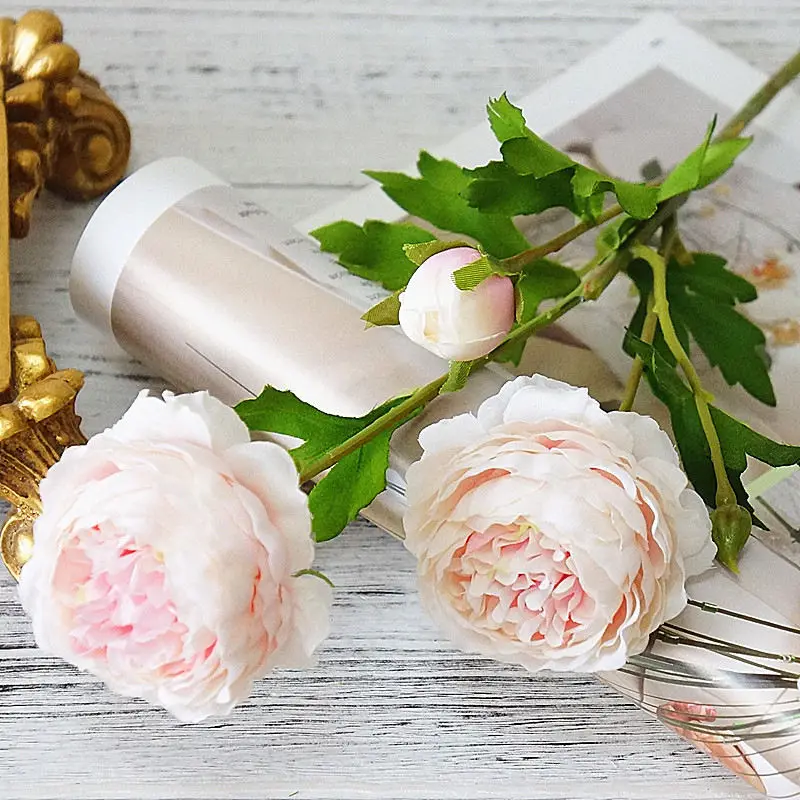 3 Heads Artificial Rose Peony Flower branch with leaves Silk flores peonies for indoor Home table decor wedding decoration party supply 14 22