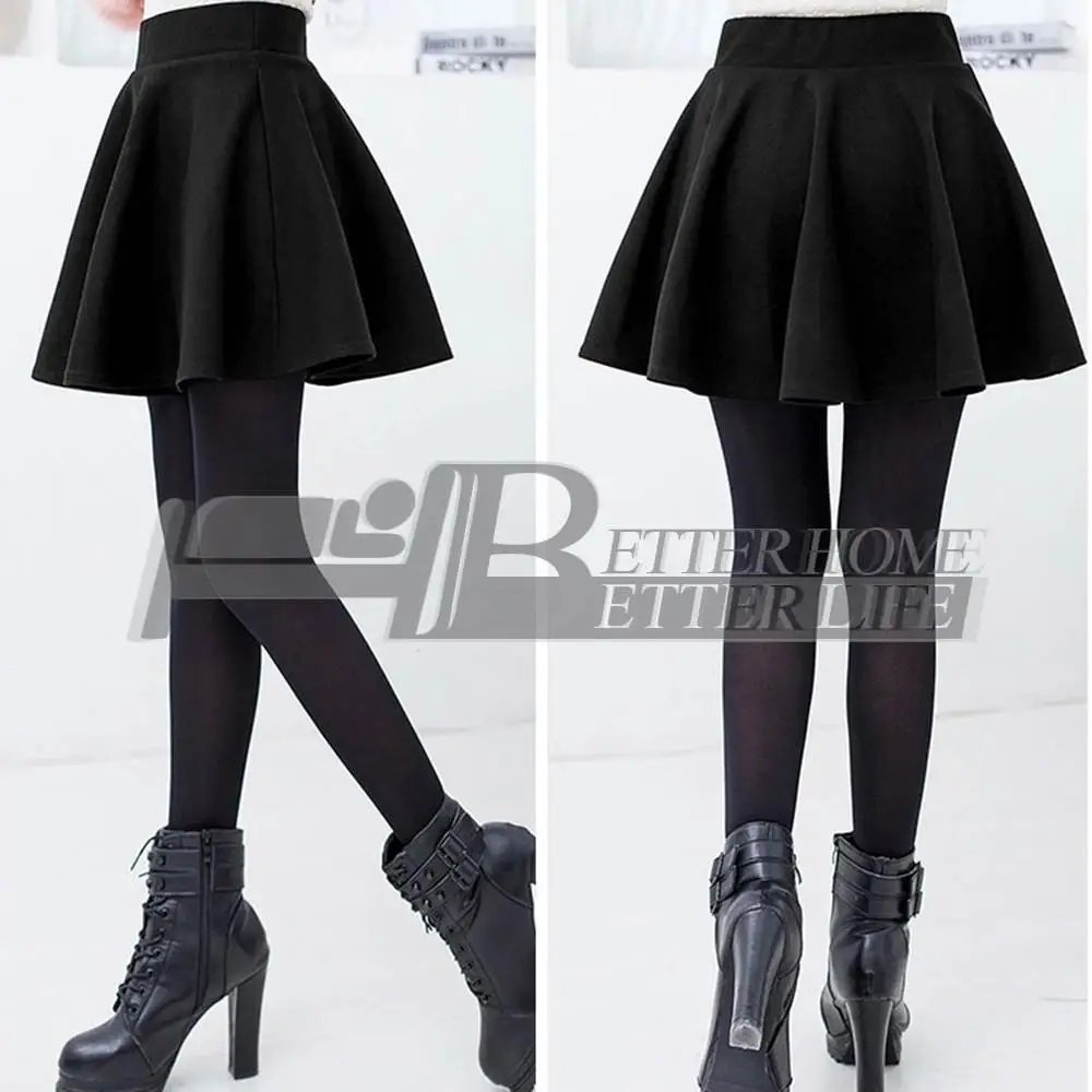 Плиссированная юбка с завышенной талией, черная мини-юбка, сексуальная юбка для девушек, женщин, Корейская короткая приталенная Женская одежда, черная зимняя юбка - Цвет: Black