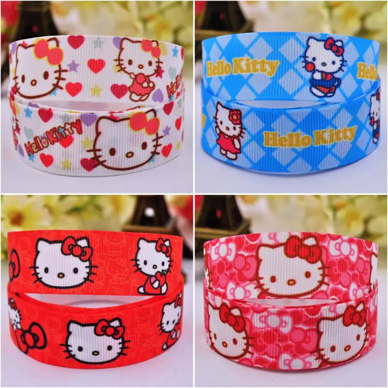 

7/8'' (22mm) Hello Kitty 4 style mixed Cartoon Character printed Grosgrain Ribbon party decoration Satin Ribbons M-009