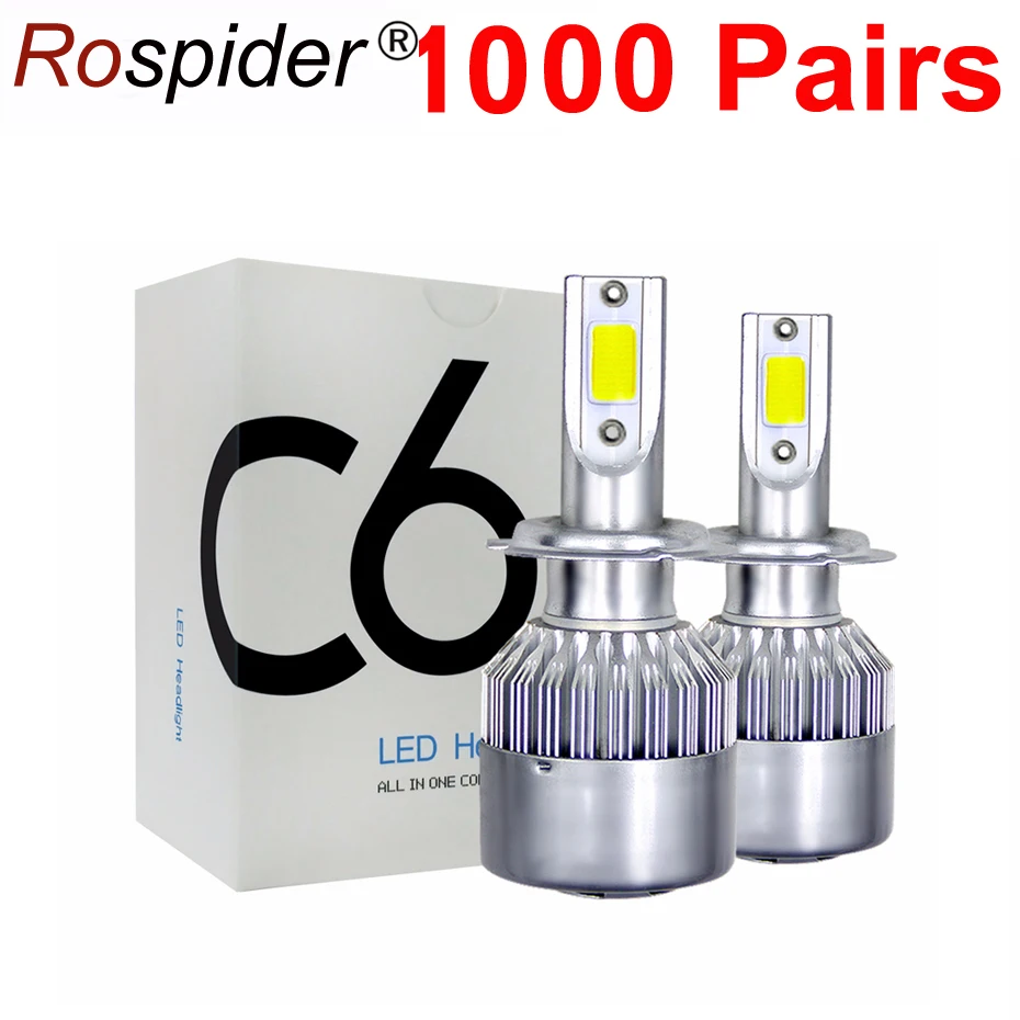 

1000 pairs per lot car Led Headlight Bulbs Lamp H4 H7 H11 H8 H1 H3 Auto Car High low Beam 6000K 6500K LED light Rospider C6