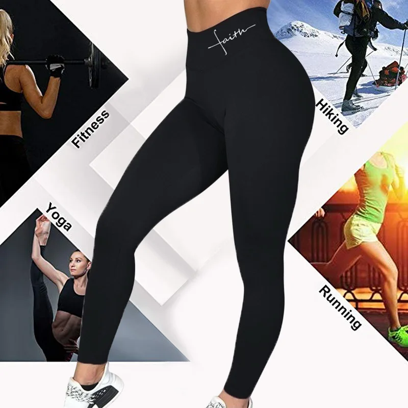 Сексуальные женские штаны для йоги с высокой талией, штаны для фитнеса с буквенным принтом, эластичные бесшовные женские спортивные штаны с пуш-ап эффектом, спортивная одежда