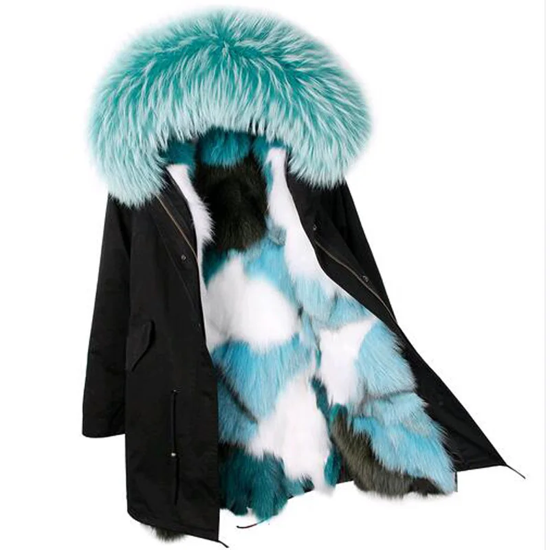 

2018 Winter Jacket Women Brand Luxry Large Natural Raccoon Fur Real Fox Fur Liner Thick Warm Down Parkas For Female Army Green