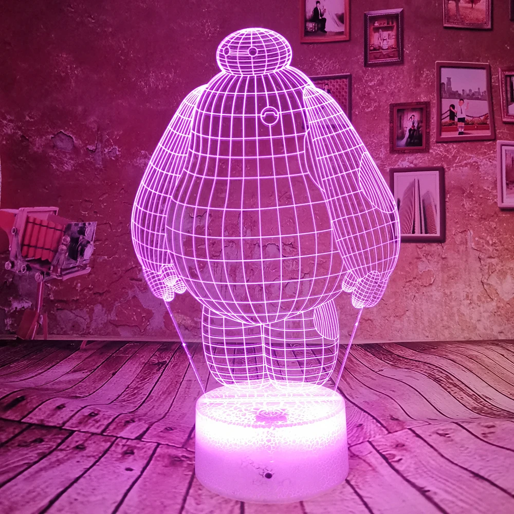 Дропшиппинг Сенсорный пульт 3D ночник лампа Baymax 7 цветов Иллюзия Led USB Домашний