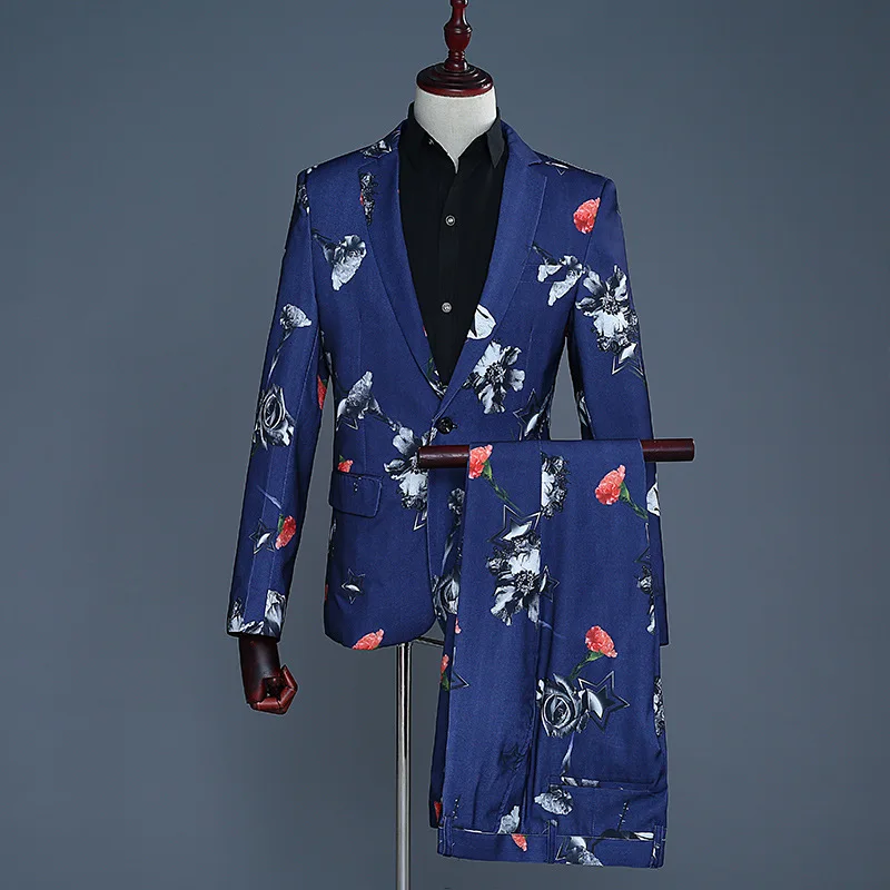 2019 men digital printing the groom dress suit suit The host MC studio theme suit Two pieces of