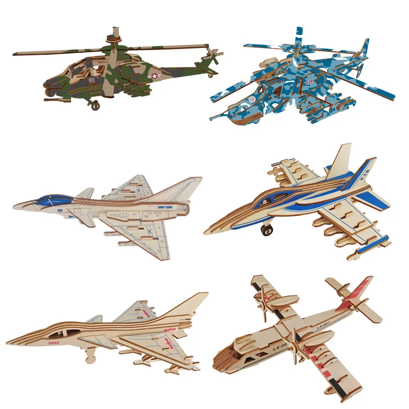 

DIY 3D Wooden Helicopter bomber fighter Puzzle Game Children Kids military Toy Model Puzzles Kits Educational Hobbies Gift