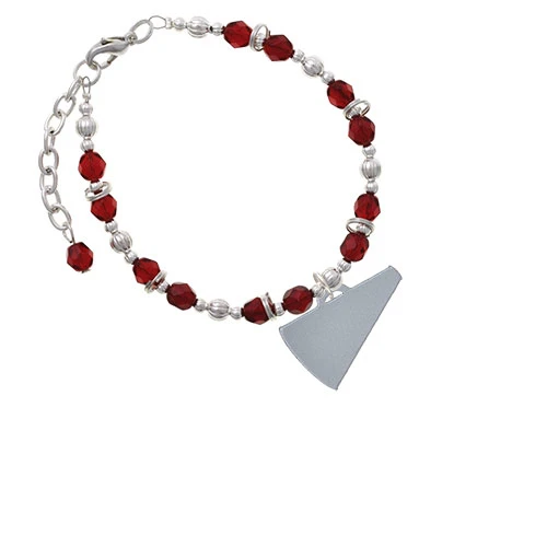 Acrylic 1.25 Silvertone Megaphone Maroon Beaded Bracelet