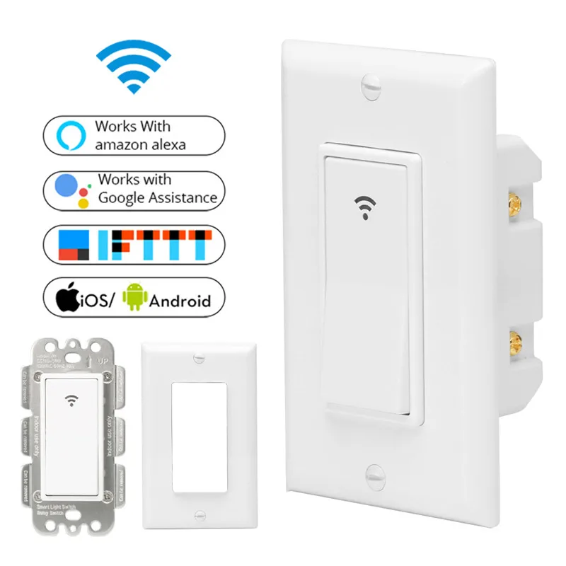 

WiFi Smart Wall Light Switch Mobile APP Remote Control No Hub Required Works with Amazon Alexa Google Home IFTTT