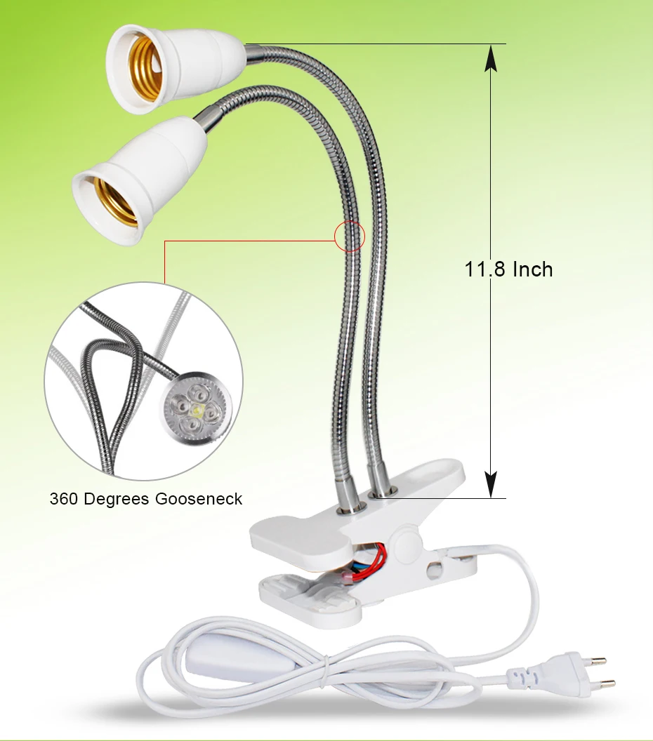 Одна голова двойной головкой светодиодные завода светать светильник гибкая светодиодная лампа для выращивания растений с питанием от источника зажим E27 держатель для растений цветок растущая теплица Гидропоника