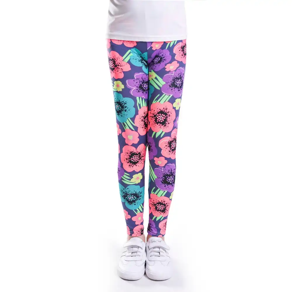 Kids Child Girls Floral Flower Slim Pants Stretchy Pencil Pants Leggings Trouser
