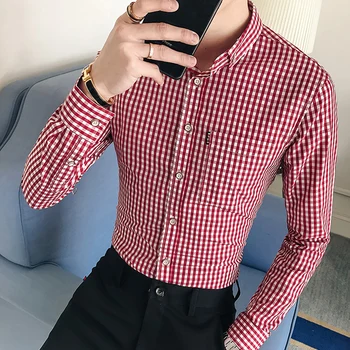 

2019 Fashion Men Casual Long Sleeved Printed shirt Slim Fit Male Social Business Dress Shirt Brand Men Clothing Soft Comfortable
