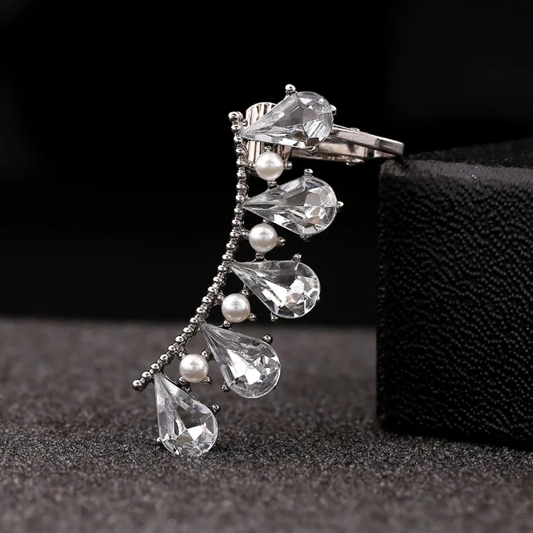 

waterdrop earring Fashion Imitation Pearls Earcuffs Gorgeous Elegant Big Rhinestones Ear Clip Women Hot Sell Zircon Earrings
