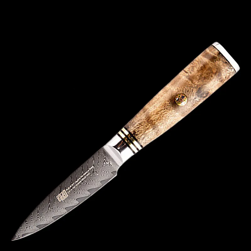 

FINDKING 3. 5Inch Japanese Aus-10 Damascus Steel Sapele Wood Handle Arrow Pattern Paring Knife 67 Layer Kitchen Chef Fruit Knife