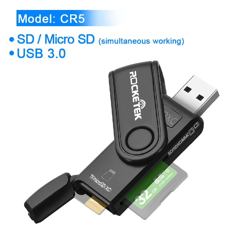 Rocketek USB 3,0 multi устройство чтения карт памяти OTG Тип c android адаптер мини кардридер для micro SD/TF microsd читателей компьютер - Цвет: CR5