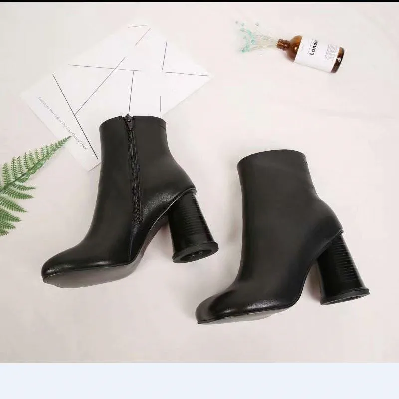 Weiß Rot Zipper Winter Neue High Frauen Kurze Wasser Tasse Schuhe Heels Für white Aus Schwarz Echtem Stiefel Sexy Black red Leder Karree TIwqaIx6