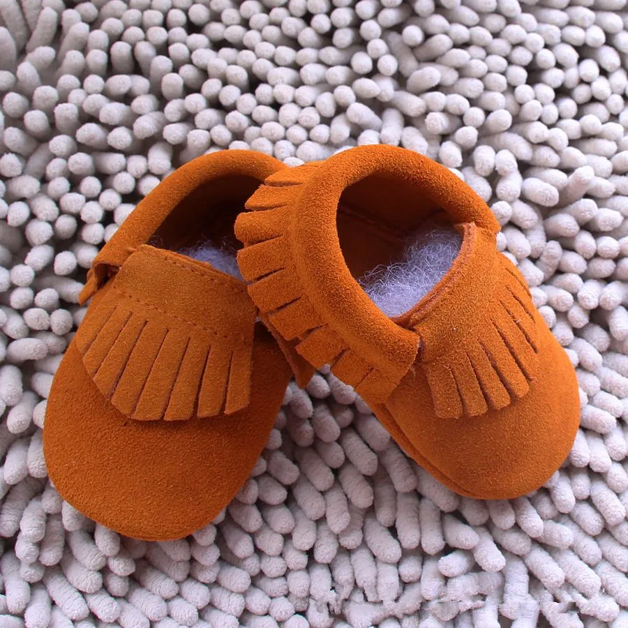 Baby girl orange suede shoes Newborn boy Genuine leather Moccasins