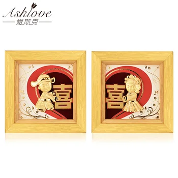 

Asklove Happiness dolls Wedding gifts Gold foil ornaments Just Married Decor Gold crafts gifts Desktop Framed Photo Home decor