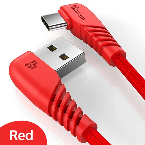 TIEGEM 3A 90 градусов USB type C кабель для samsung Galaxy S10 S9 Plus Xiaomi Mi 8 6 MAX 3 LG USB C TYPE-C кабель передачи данных для быстрой зарядки - Цвет: Красный