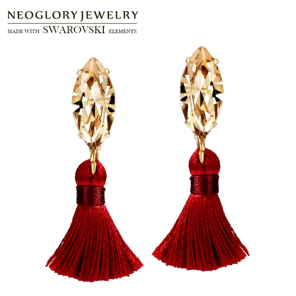 

Neoglory Zircon & Tassels Long Drop Earrings Oval Stone Geometric Design Office Lady Daily Party Gift For Classic Cute Sale
