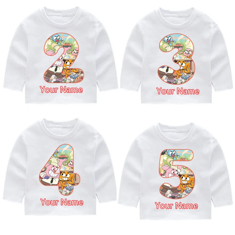 

Amazing World Of Gumball Kid's Fashion Birthday Number Long Sleeve T-shirts Kid's Long Sleeve Tops Baby Girl Harajuku Clothes