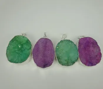 

5pcs Silver plated Crystal Nature Druzy stone Connector Two Colors Quartz Drusy Gemstone Bracelet Necklace Making Fashion Stuffs