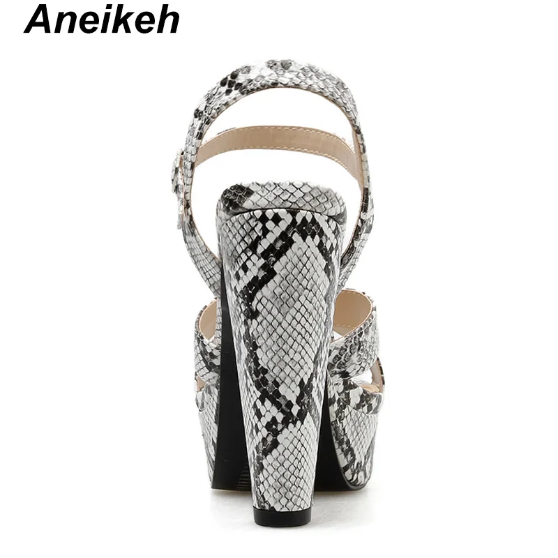 Aneikeh/ г. летние модные босоножки на платформе с пряжкой и змеиным узором на высоком квадратном каблуке женские сандалии-гладиаторы вечерние привлекательные женские туфли