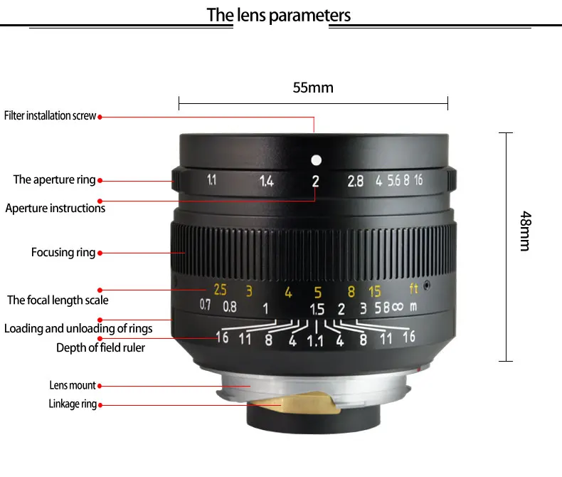 Lentes 7 ремесленников 50 мм F1.1 Большая диафрагма Paraxial M-mount объектив для камер M-m M240 M3 M5 M6 M7 M8 M9 M9p M10