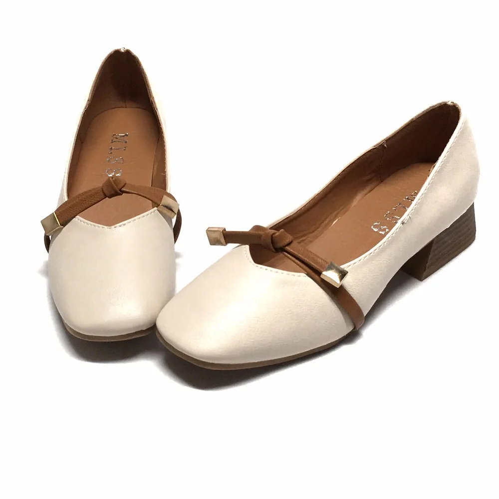 

ZUMENG Ladies Shoes Sweet Retro Butterfly-Knot Square Toe Casual PU Slip-On Mid Heel Women Shoes Female Autumn Zapatos De Mujer