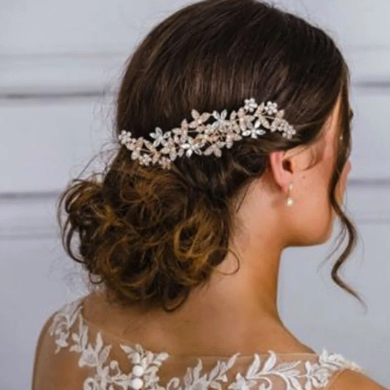 BLIJERY розовое золото цвет кристалл свадебные аксессуары для волос большие цветочные свадебные гребни для волос для женщин украшения для волос невесты головной убор