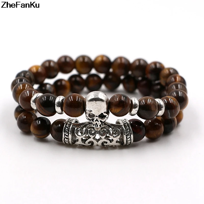 

Bracelets & Bangles Stone Beads Steampunk Skull Head Bracelets Sets Jewelry For Men And Women Free Shipping
