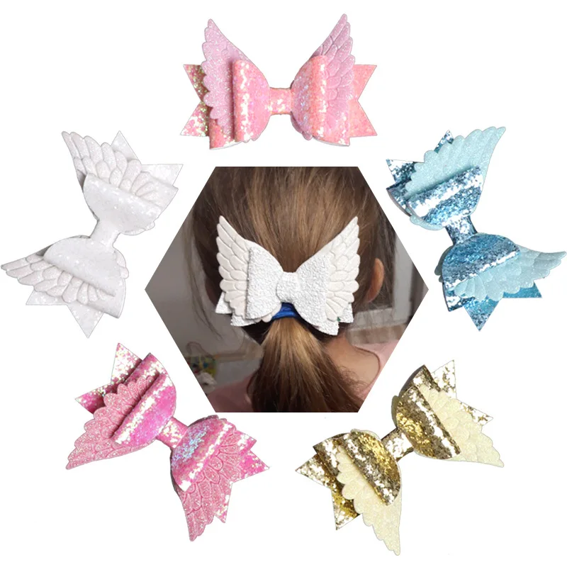 

Angel Wings Girls Hair Clips Children Glitter Hair Bows Princess Hairgrips Barrettes Hand Made Sequined Hairpin Hair Accessories