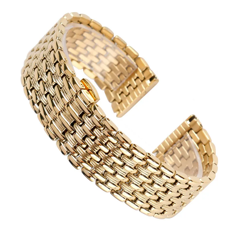 Luxury Golden 18mm 20mm 22mm Watch Band Strap Hidden Clasp Bracelet Fashion Solid Stainless Steel Watchbands for Men Women
