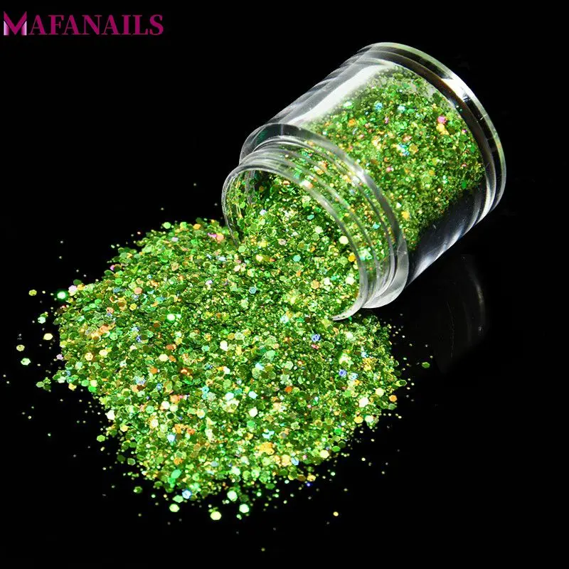 

10g/ Box Holographic Laser Powder Nail Glitter Gorgeous Mix Sizes Glitter UV Acrylic Powders Manicure Nail Art Decorations FMA01