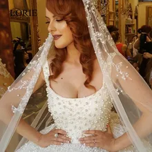 Princess White Pearls Ball Gown Wedding Dresses 2017 Scoop Speghetti Strap Sexy Robe De Mariage Abaya Islamic Bridal Dresses