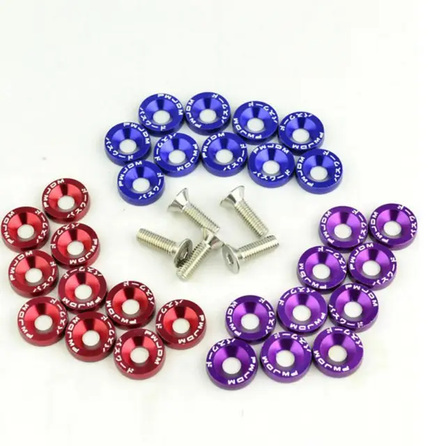 10Pcs JDM Billet Aluminum Fender Bumper Spacer Washer Bolt Engine Bay Kit