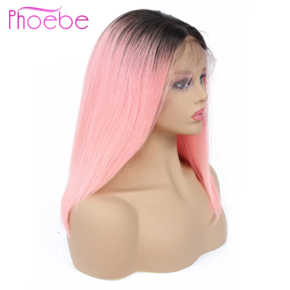 Phoebe волосы 13*4 синтетический фронтальный парик с Омбре 1B/розовые короткие человеческие волосы парики с волосами младенца бразильские волосы remy боб парики