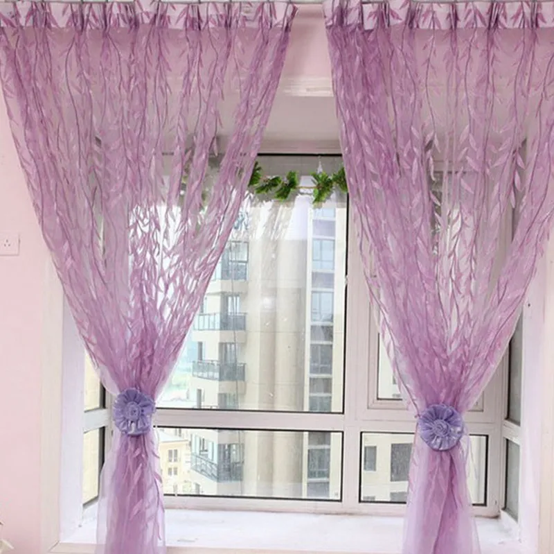 

2 Colors Willow Printed Blinds Voile Tulle Room Curtain Sheer Panel Drapes For Living Room Bedroom Curtains