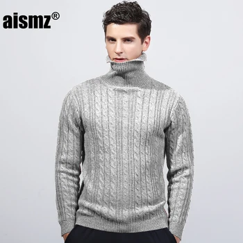 

Aismz Pullover Sweater Men Clothes 2018 Pull Homme Sueter Hombre Man Turtleneck Knitted Slim Fit Autumn Winter Warm Thick Male
