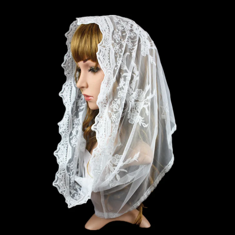 

White Embroidery Lace Infinity Veil Catholic Church Lace Veil Mantilla Lady Head Covering