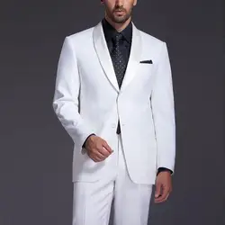 Модные две кнопки белый смокинг для жениха лацканы с отворотом для шафера мужские спортивные Пиджаки Костюмы (куртка + брюки + галстук) НЕТ