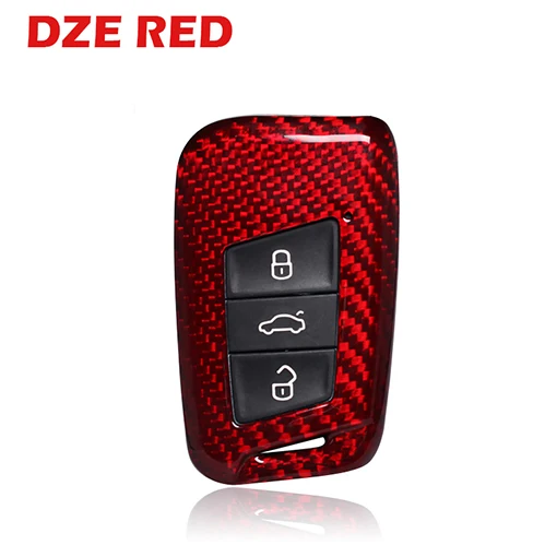 Углеродное волокно ключа автомобиля чехол Обложка для Volkswagen Magotan Tiguan MK2 Passat B7 B8 CC Skoda Superb A7 - Название цвета: DZE RED