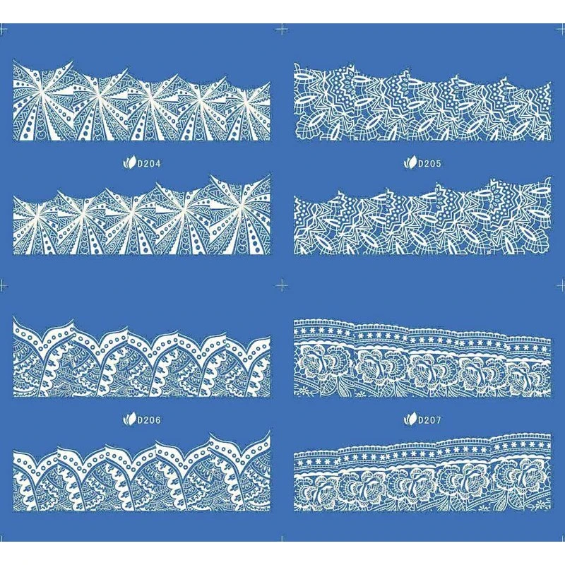 

4 PACKS / LOT FULL COVER WHITE FRENCH SMILE LACE TATTOOS STICKER WATER DECAL NAIL ART D204-207W