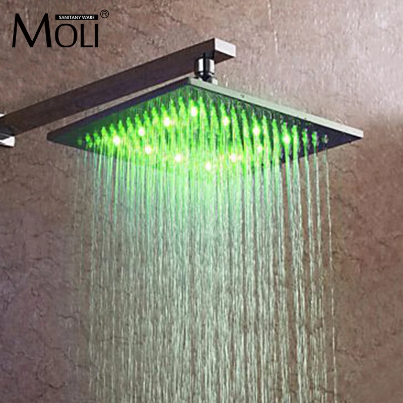 led shower head temperature color changing light brass square shower
