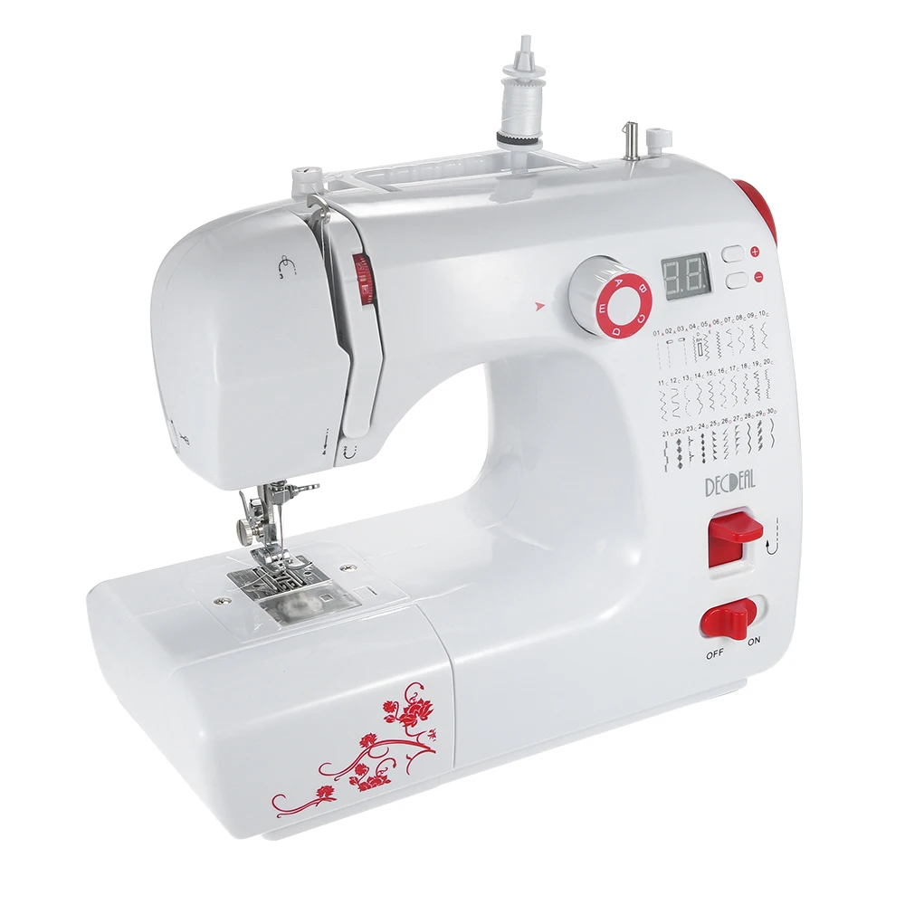 

Electric Household Sewing Machine 30 Stitch Patterns Double Thread Adjustable Speed LED Display Presser Foot Pedal AC100-240V